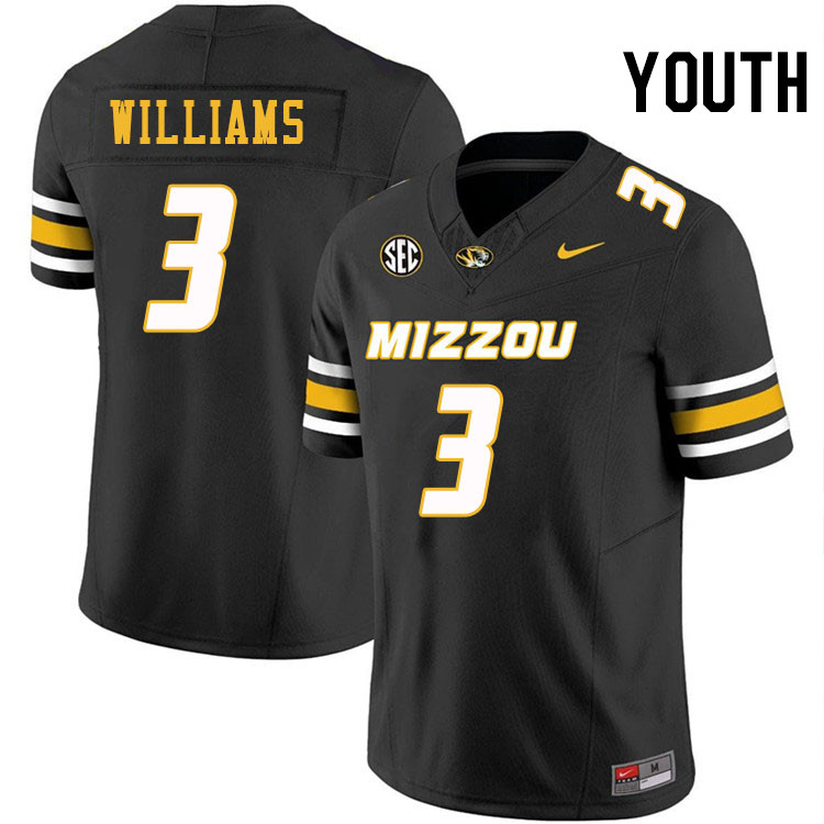 Youth #3 Sidney Williams Missouri Tigers College Football Jerseys Stitched-Black